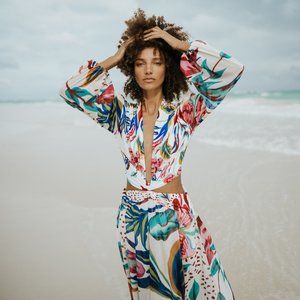 PatBO Flora Plunge Maxi Dress M Floral Cut-Out Resort Wedding Guest NWOT M